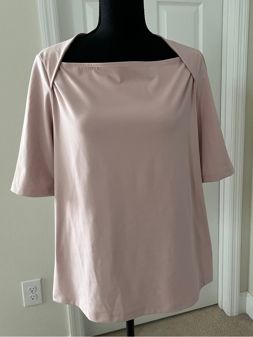 Ann Taylor Square Neck Short Sleeve Top - Blush Pink